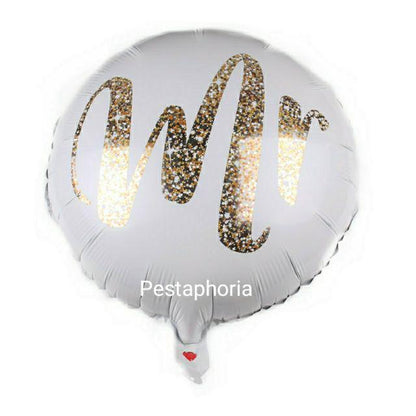 Balon Foil Bulat Mr / Mrs Glitter Gold /Hati Tulisan Love Glitter Gold Size 45 cm