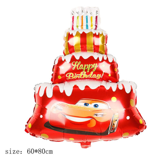 Balon Foil HBD Happy Birthday Cake Cars Size 80 cm