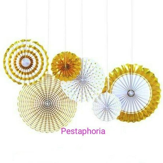 Paper Fan Dekorasi Set 6 in 1 Warna Gold