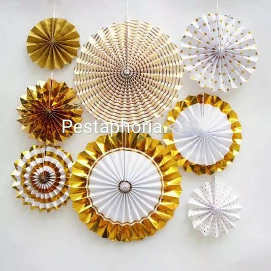 Paper Fan Dekorasi Set 8 in 1 Warna Gold