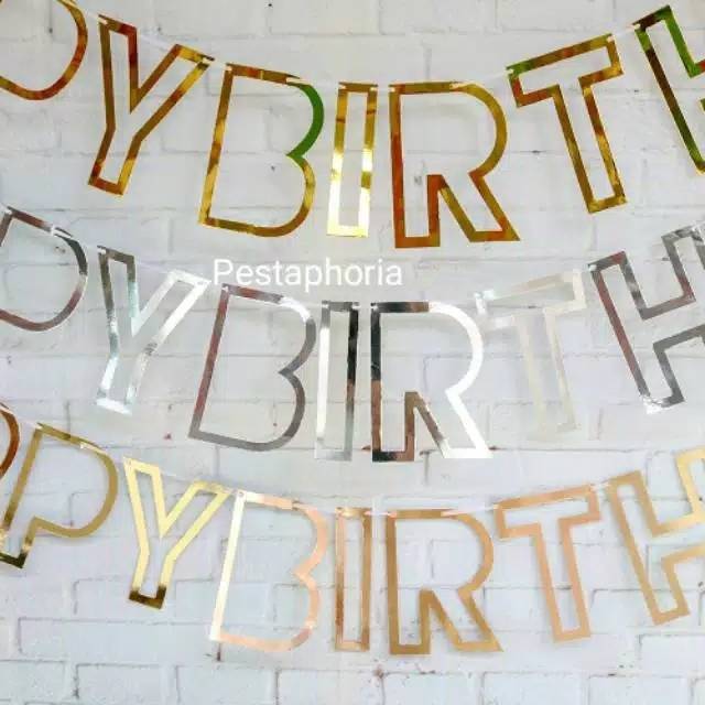Bunting Banner Happy Birthday Frame / Hollow Metalik