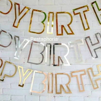 Bunting Banner Happy Birthday Frame / Hollow Metalik