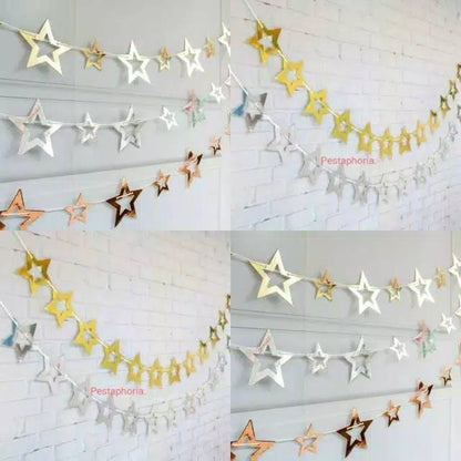 Hollow Star Party Garland Metalik