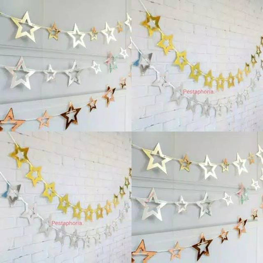 Hollow Star Party Garland Metalik