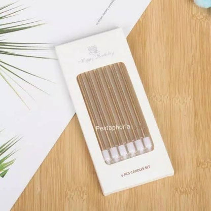 Lilin Ulang Tahun Panjang Metalik Gold / Silver / Pink / Multicolor isi 6 pcs / pack / Tall Candle