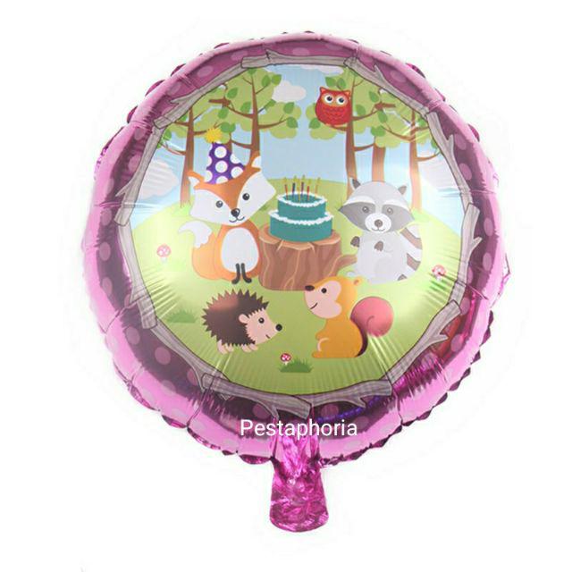 Balon Foil Bulat Hewan / Animal Fox & friends Size 45 cm