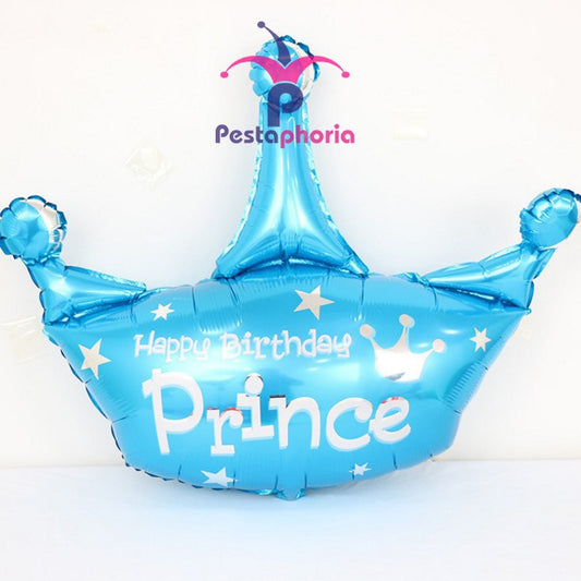 Balon Foil Jumbo 103 cm Happy Birthday Prince Crown / Mahkota Jumbo Biru