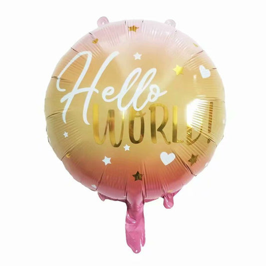 Balon Foil Bulat Double Side  Hello World Size 22 inch / 55 cm