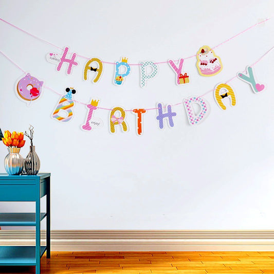 Bunting Flags / Banner Happy Birthday HBD Donut & Cake