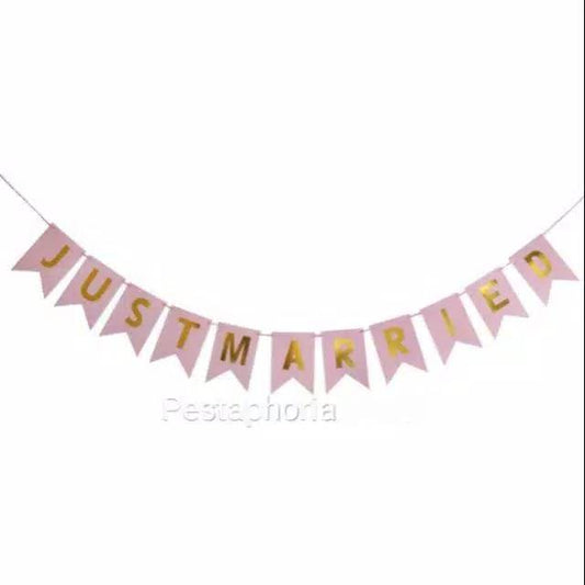 Bunting Flag / Banner Just Married Hot Print Gold
