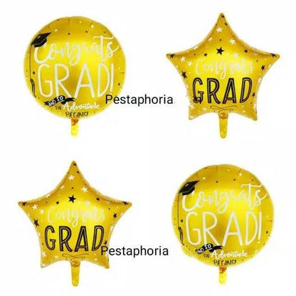 Balon Foil Graduation / Wisuda Congrats Grad Warna Gold Size 45 cm