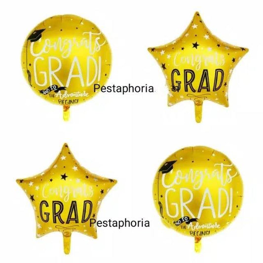 Balon Foil Graduation / Wisuda Congrats Grad Warna Gold Size 45 cm
