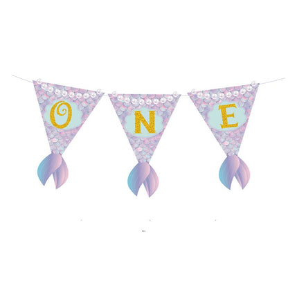 Bunting Flags / Banner Happy Birthday HBD One Mermaid Tail