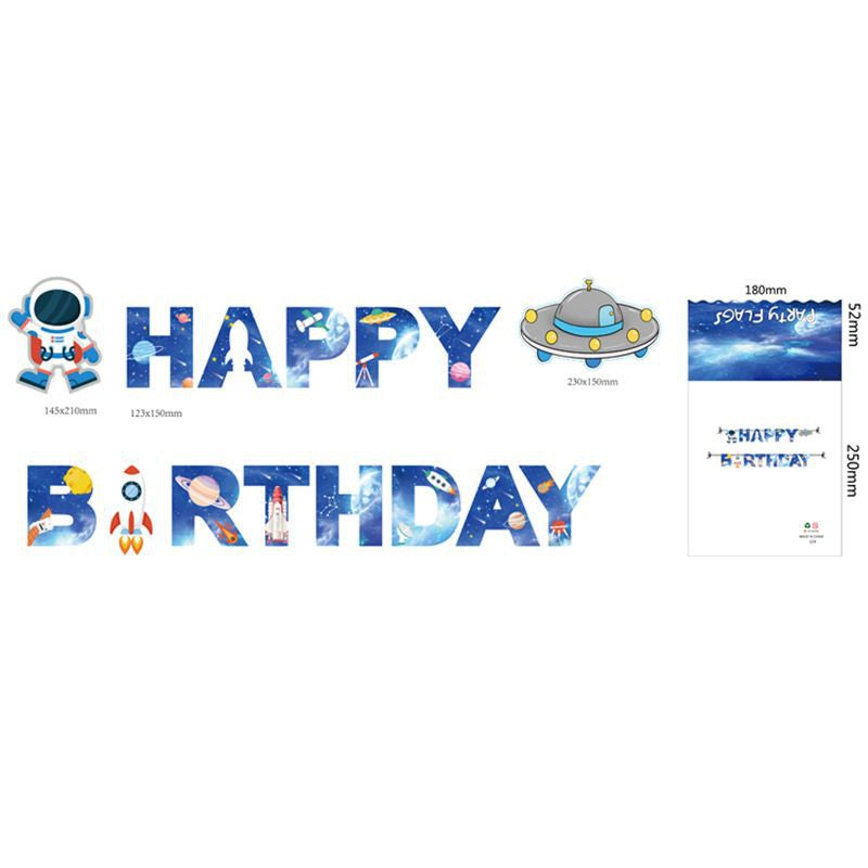 Bunting Flag / Banner HBD Happy Birthday Astronot / Rocket / UFO Model Huruf