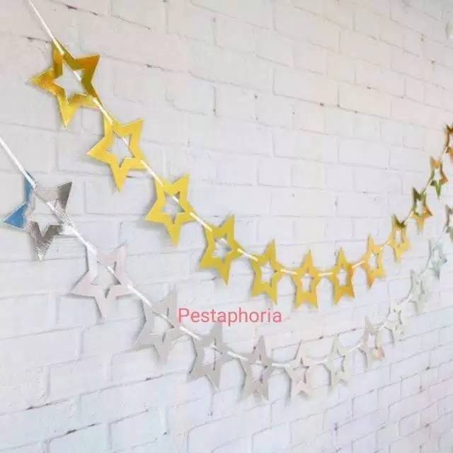 Hollow Star Party Garland Metalik