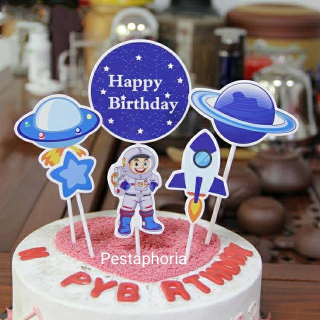 Cake Topper Happy Birthday Astronot / Rocket / Planet