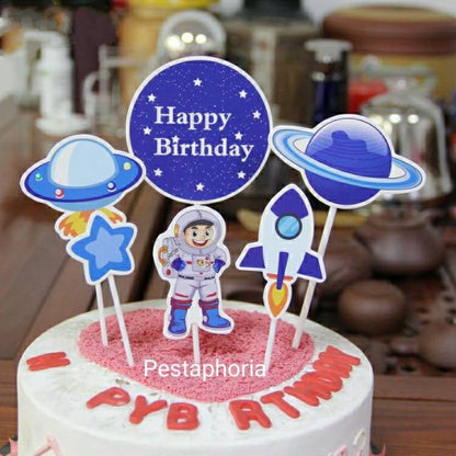 Cake Topper Happy Birthday Astronot / Rocket / Planet