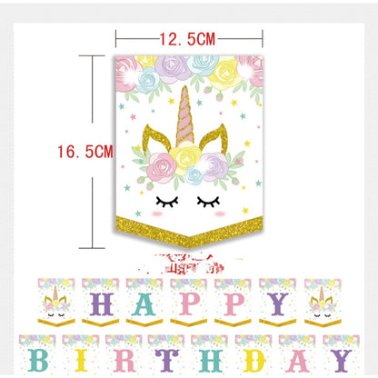 Bunting Flags / Banner Happy Birthday HBD Unicorn Eyelash Gold Glitter