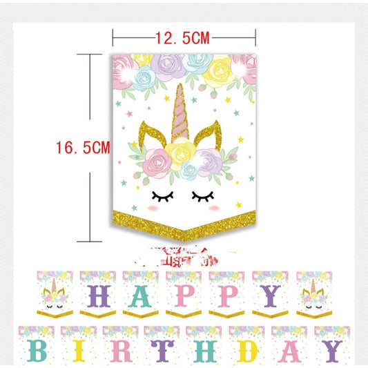 Bunting Flags / Banner Happy Birthday HBD Unicorn Eyelash Gold Glitter