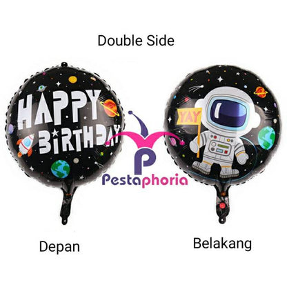 Balon Foil Bulat HBD / Happy Birthday Astronot Size 45 cm