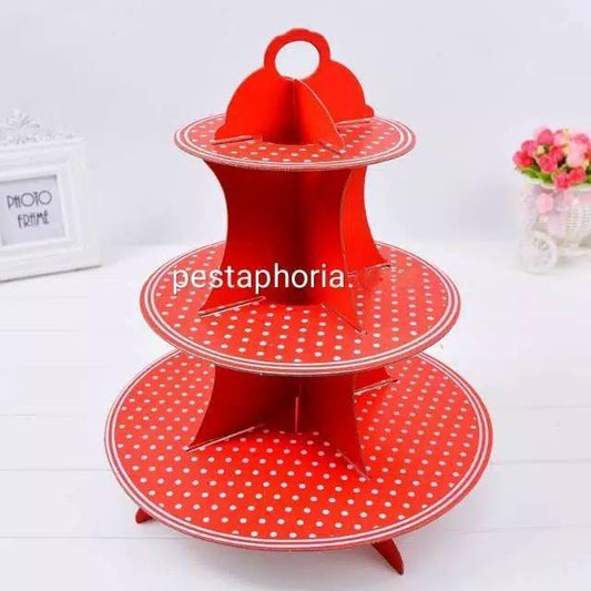 3 Tier Cupcake Stand / Cake Stand Polkadot Red / Merah