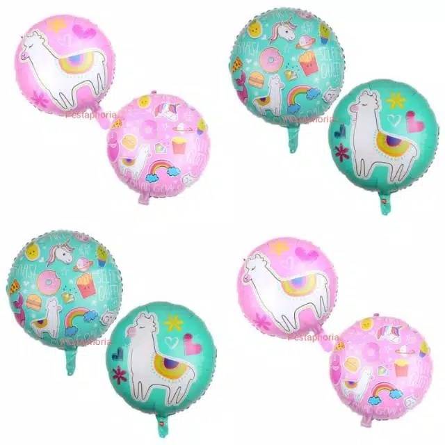 Balon Foil Bulat Alpaca Llama Double Side Size 45 cm