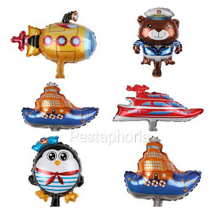 Balon Foil Captain Bear / Penguin / Submarine / Speedboat / Ship Size Mini