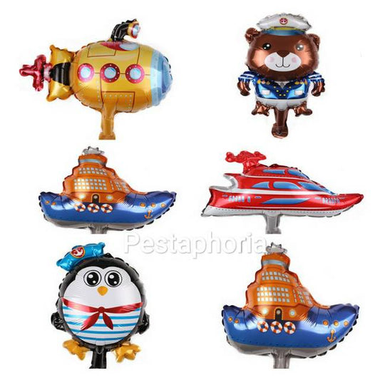 Balon Foil Captain Bear / Penguin / Submarine / Speedboat / Ship Size Mini