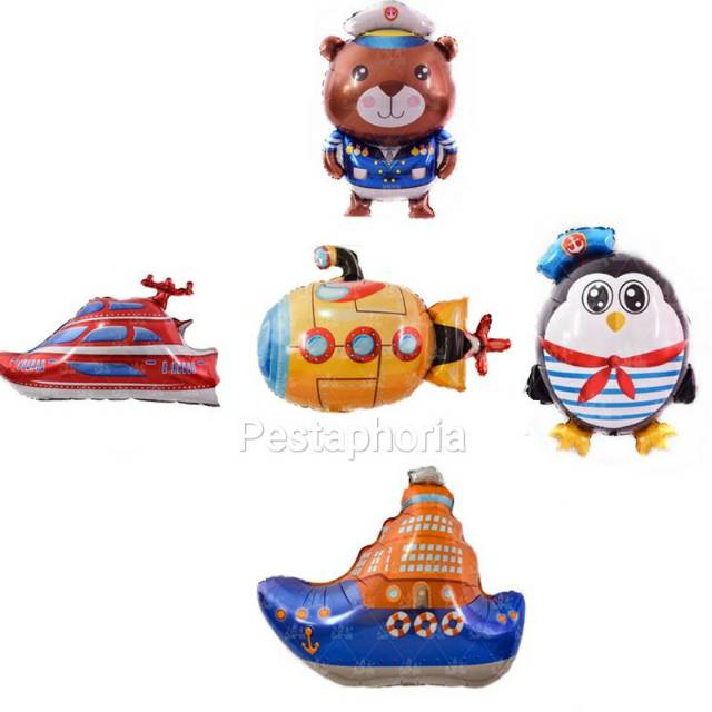 Balon Foil Captain Bear / Penguin / Submarine / Speedboat / Ship Size Jumbo