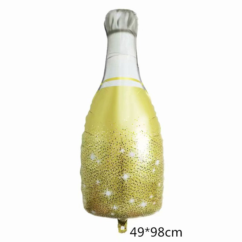 Balon Foil Bottle / Botol & Glass Champagne Jumbo / Lets Party / Cheers / Glitter Gold / Celebrate