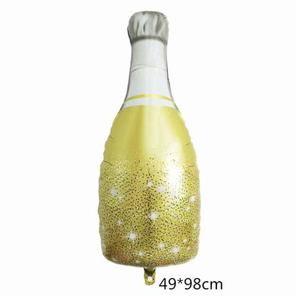 Balon Foil Bottle / Botol & Glass Champagne Jumbo / Lets Party / Cheers / Glitter Gold / Celebrate