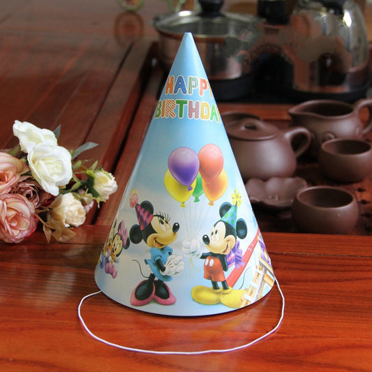 ( isi 10 pcs ) Party Hat / Topi Pesta Ulang Tahun / Ultah Mickey & Minnie Tulisan Happy Birthday