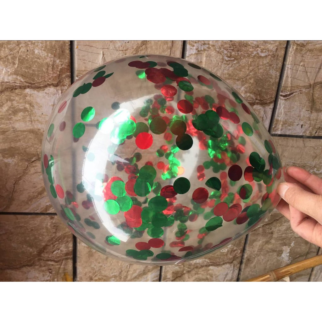 Balon Latex  / Lateks Confetti 12 inch Christmas Red Green