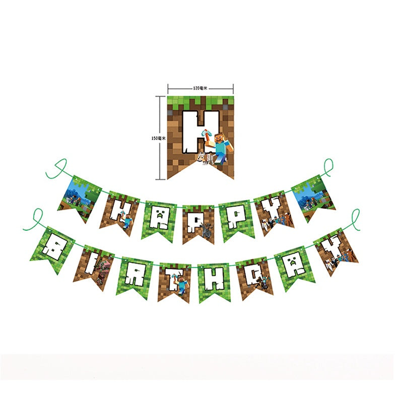 Bunting Flag / Banner HBD Happy Birthday Minecraft Steve