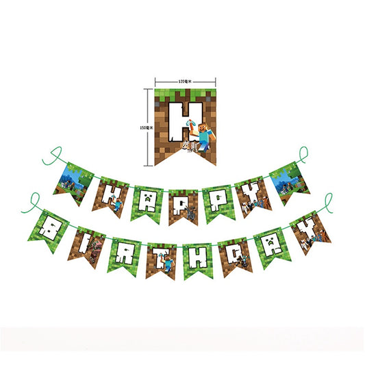 Bunting Flag / Banner HBD Happy Birthday Minecraft Steve