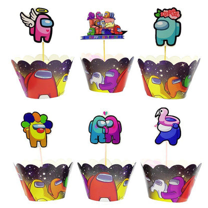 Cake Topper + Cake Wrapper Set isi 12 pcs Frozen II / Among Us / Superhero Lego