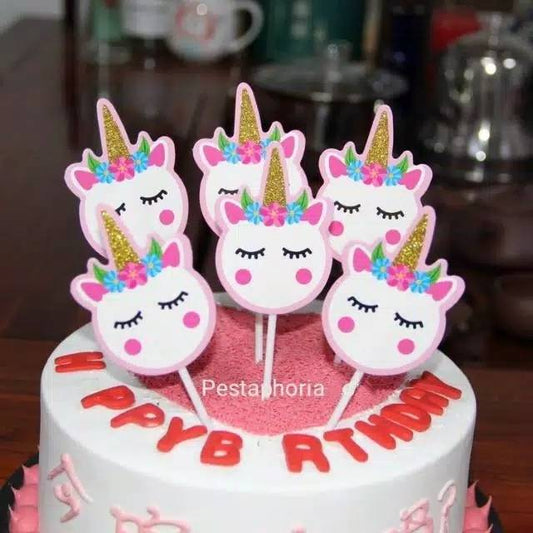Cake Topper Unicorn Head Glitter isi 6 pcs