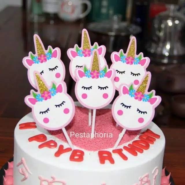 Cake Topper Unicorn Head Glitter isi 6 pcs