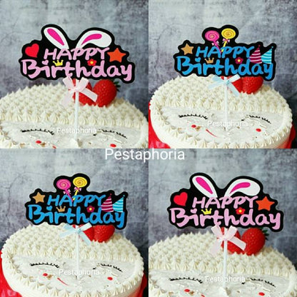 Cake Topper / Topper Kue HBD / Happy Birthday Rabbit / Lolipop
