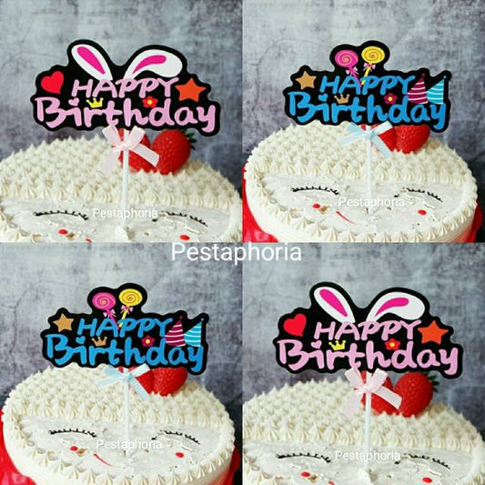 Cake Topper / Topper Kue HBD / Happy Birthday Rabbit / Lolipop