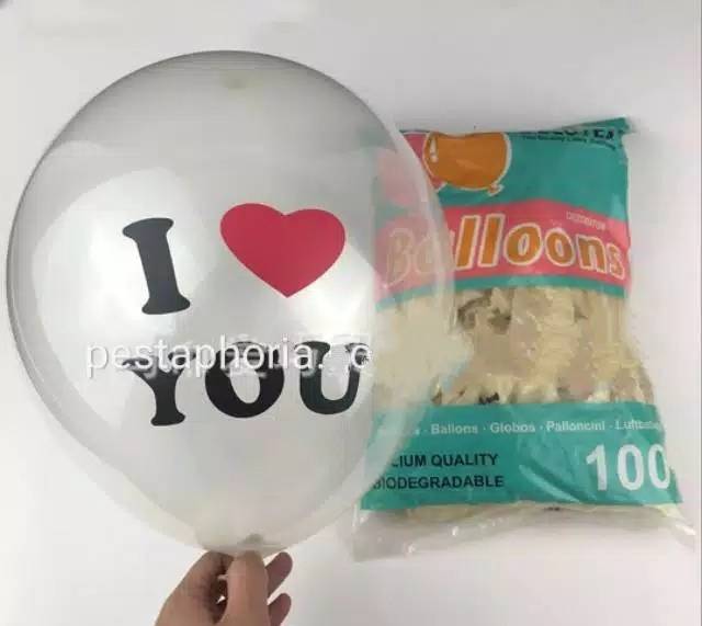 Balon Latex / Lateks 12 inch Transparan Print I Love You