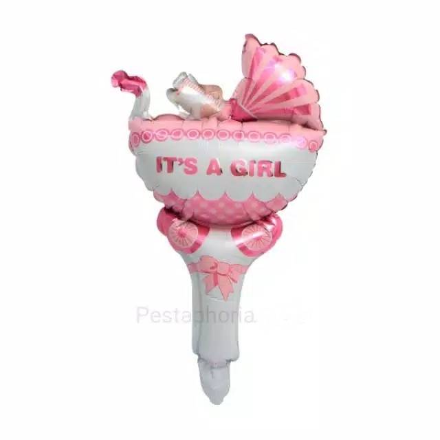 Balon Foil Pentung / Tongkat / Tenis / Handheld Baby Stroller It's A Girl / Boy
