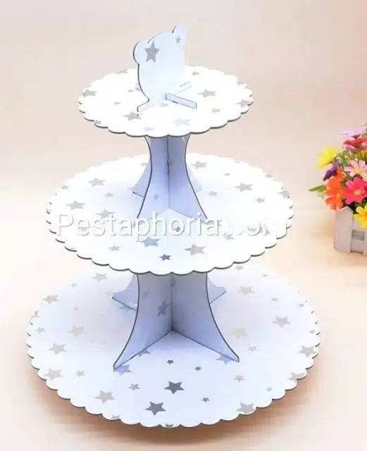 3 Tier Cupcake Stand / Cake Stand Gold Silver Polkadot Zigzag Star
