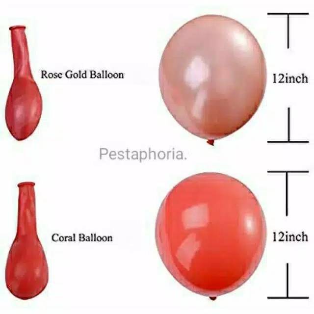 Balon Latex / Lateks Metalik 12 inch Warna Rose Gold & Coral