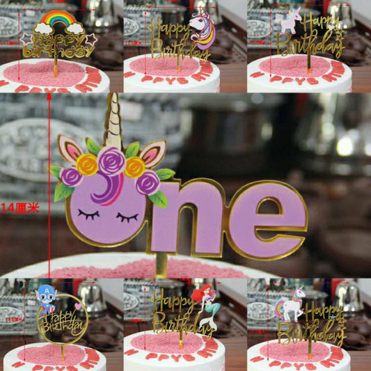 Cake Topper Acrylic / Akrilik Happy Birthday One & Unicorn/ Ariel Mermaid /Captain America / Rainbow