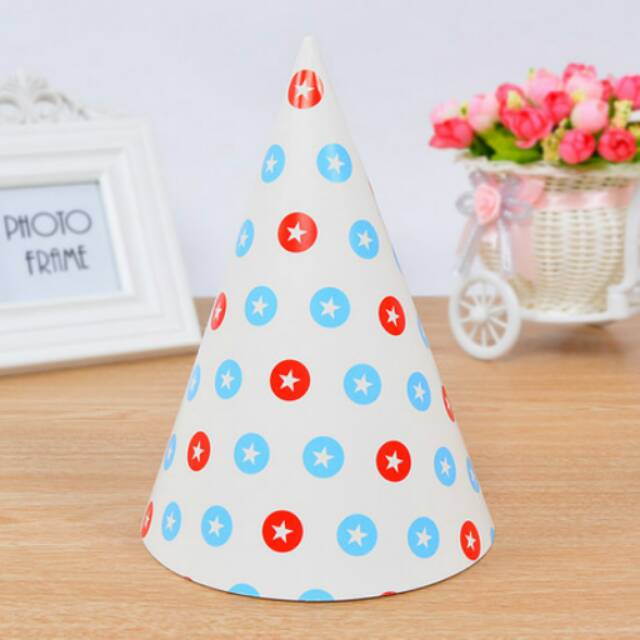 ( isi 5 pcs ) Party Hat/Topi Pesta Ulang Tahun/Ultah Motif Star / Bintang