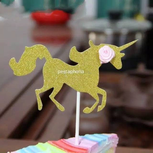 Cake Topper Unicorn Glitter Gold