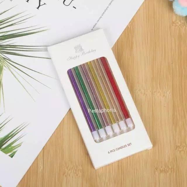 Lilin Ulang Tahun Panjang Metalik Gold / Silver / Pink / Multicolor isi 6 pcs / pack / Tall Candle