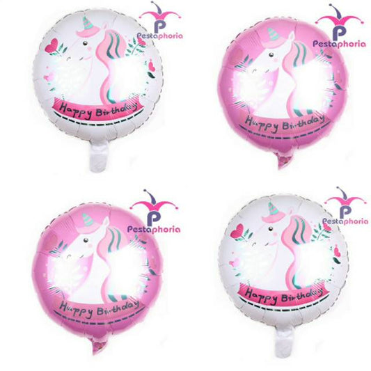 Balon Foil HBD Bulat Happy Birthday Unicorn Head Flower Size 45 cm