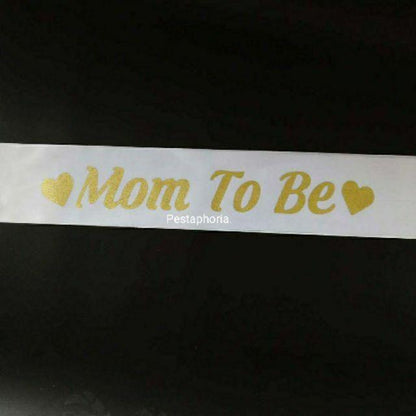 (Tidak Bisa Custom) Selempang / Sash Mom To Be Print Gold